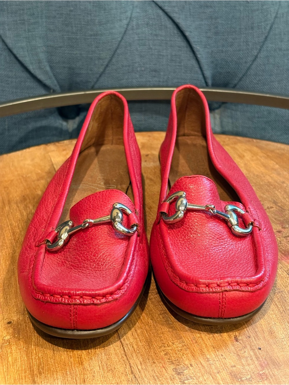 AEROSOLES Red Leather Loafers with Silver Horsebit